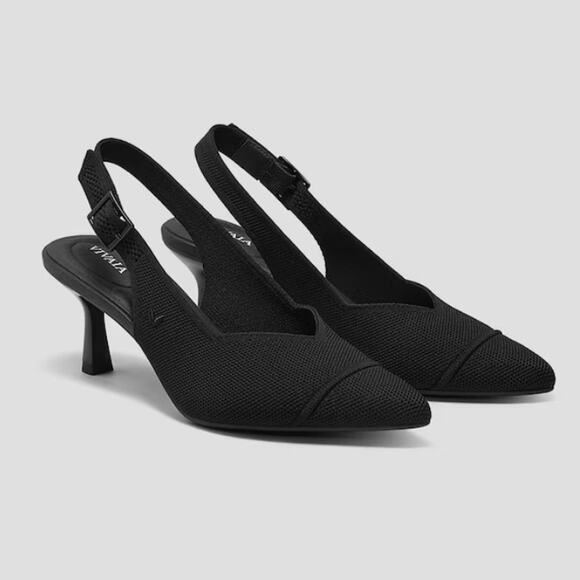 NEW Vivaia Addison Pointed-Toe Slingback Heels in Black, Size 11 - Picture 1 of 8
